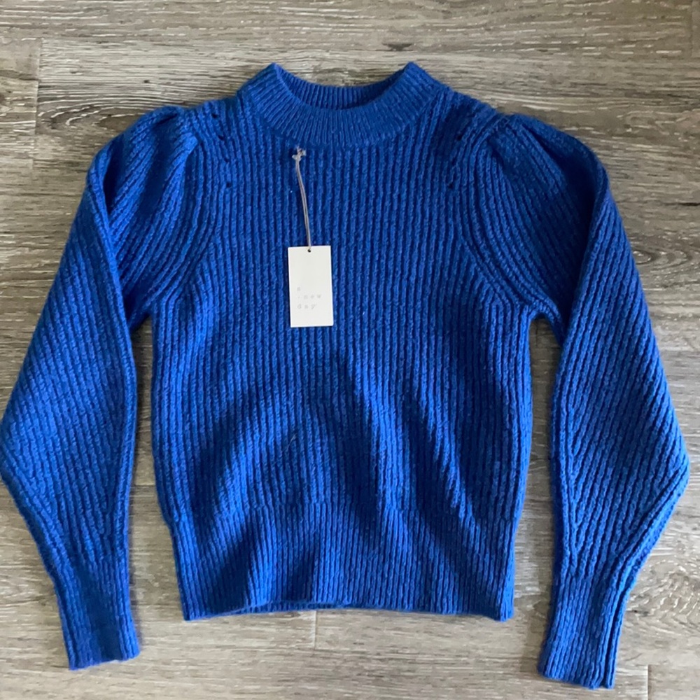 NWT A New Day royal blue poof sleeve knit sweater